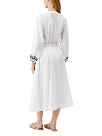 Embroidered Cotton-Linen Cover-Up Caftan