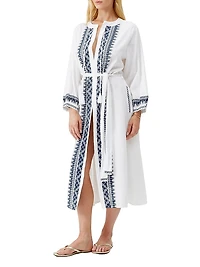 Embroidered Cotton-Linen Cover-Up Caftan