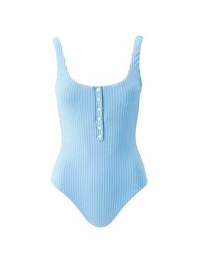 Snap Placket Scoopback One-Piece Swimsuit