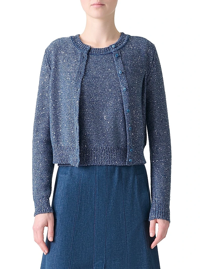 Sequined Linen-Blend Cardigan