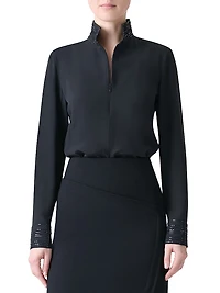 Ribbon Foil Silk Crêpe Tunic Blouse