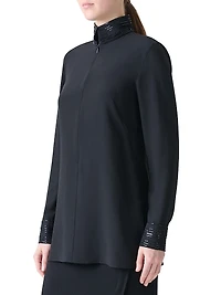 Ribbon Foil Silk Crêpe Tunic Blouse