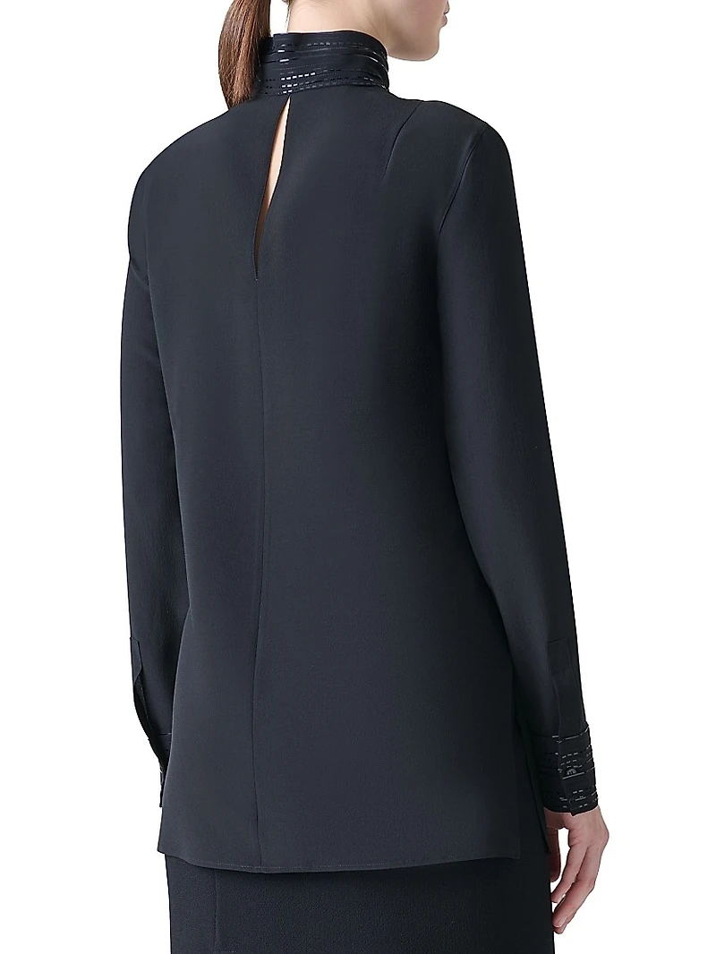 Ribbon Foil Silk Crêpe Tunic Blouse