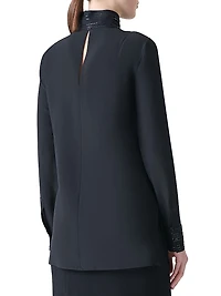 Ribbon Foil Silk Crêpe Tunic Blouse