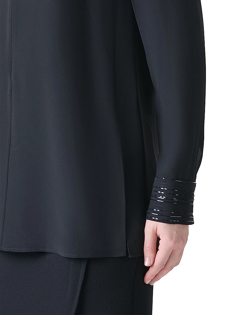 Ribbon Foil Silk Crêpe Tunic Blouse