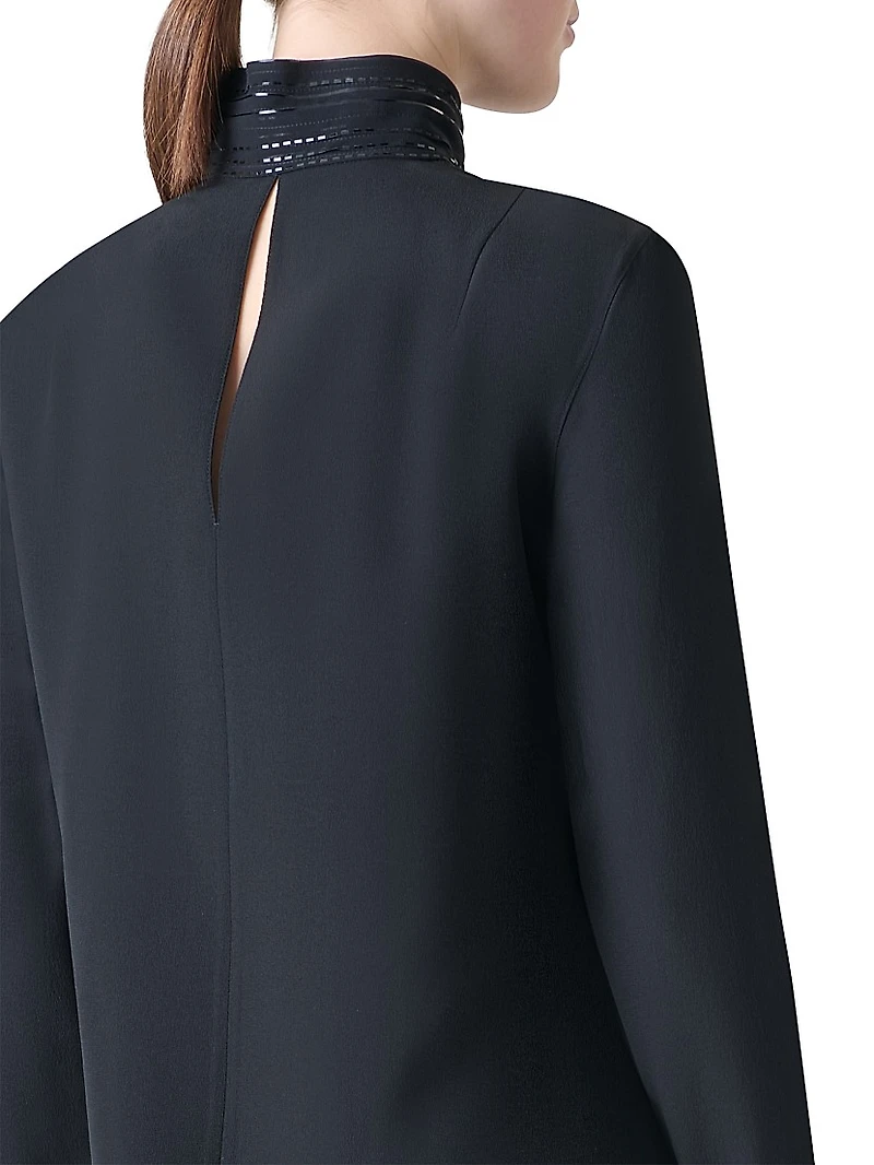 Ribbon Foil Silk Crêpe Tunic Blouse