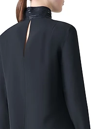 Ribbon Foil Silk Crêpe Tunic Blouse