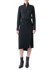 Ribbon Foil Silk Crêpe Tunic Blouse