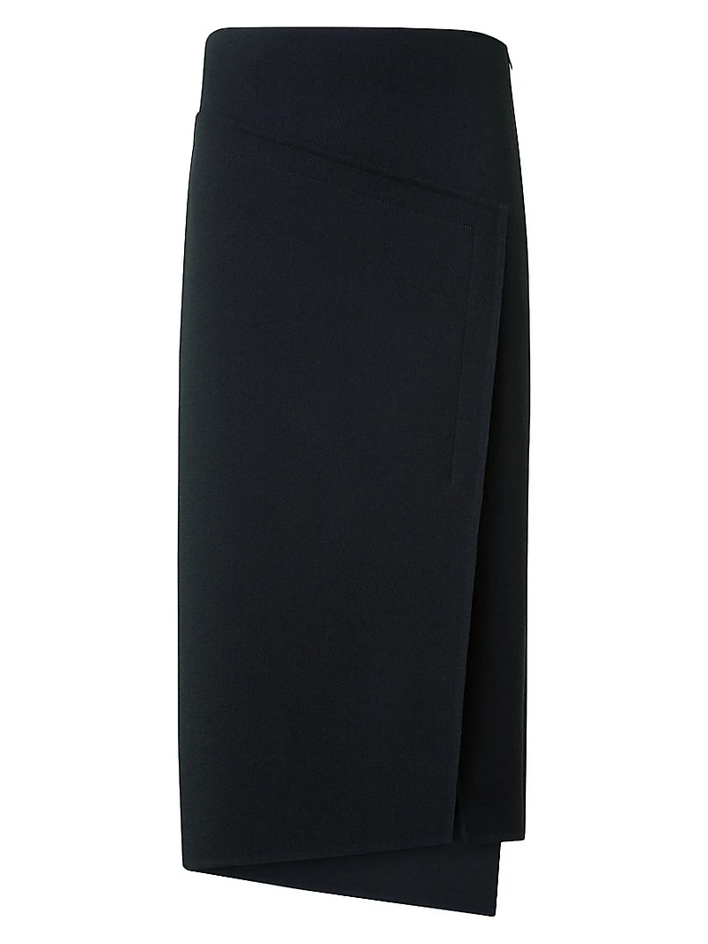 Asymmetric Wool Trapezoid Midi-Skirt
