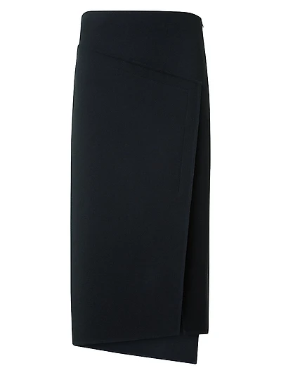 Asymmetric Wool Trapezoid Midi-Skirt