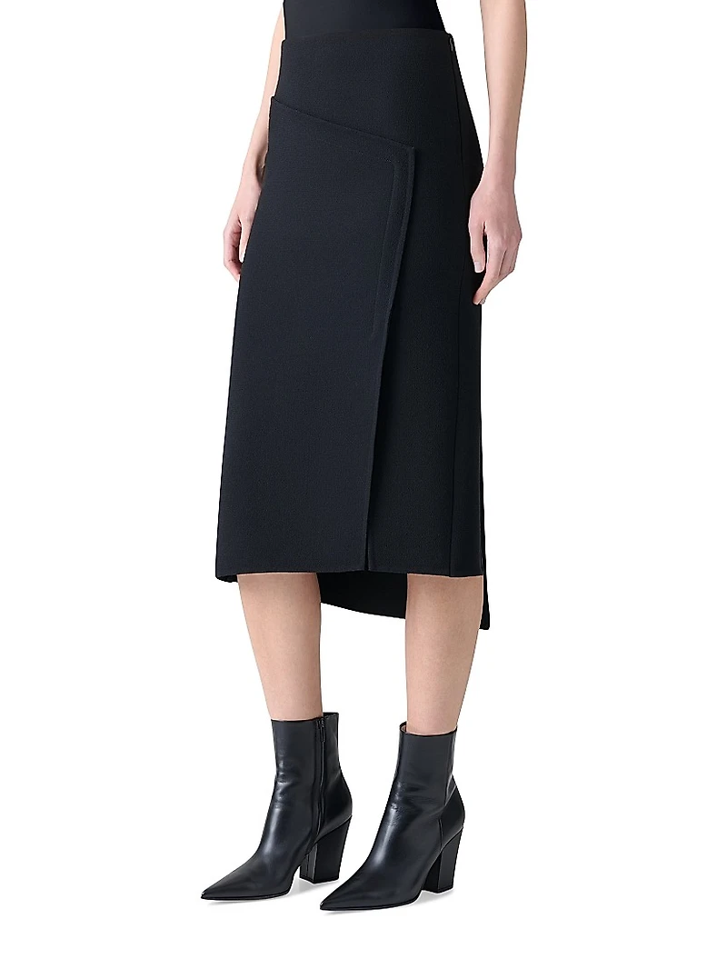 Asymmetric Wool Trapezoid Midi-Skirt
