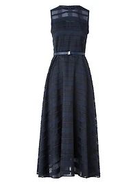 Organza Plaid Belted Midi-Dress