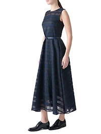 Organza Plaid Belted Midi-Dress