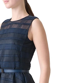 Organza Plaid Belted Midi-Dress