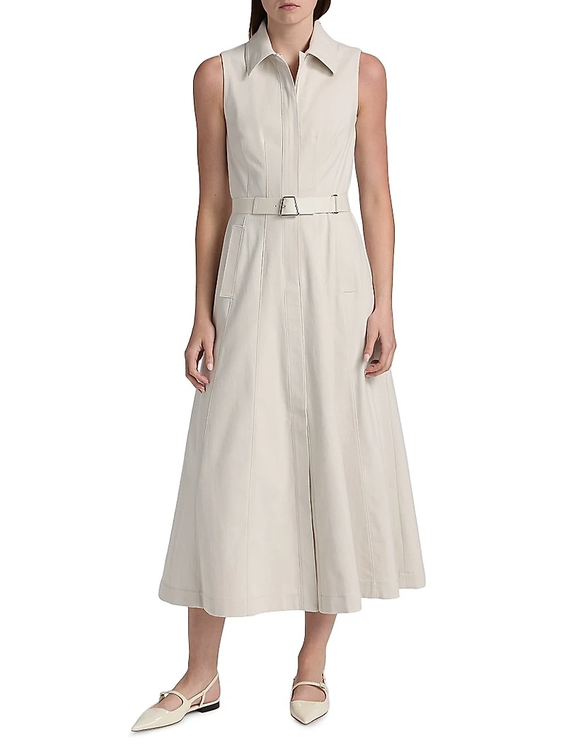 Sleeveless Cotton Midi-Shirtdress