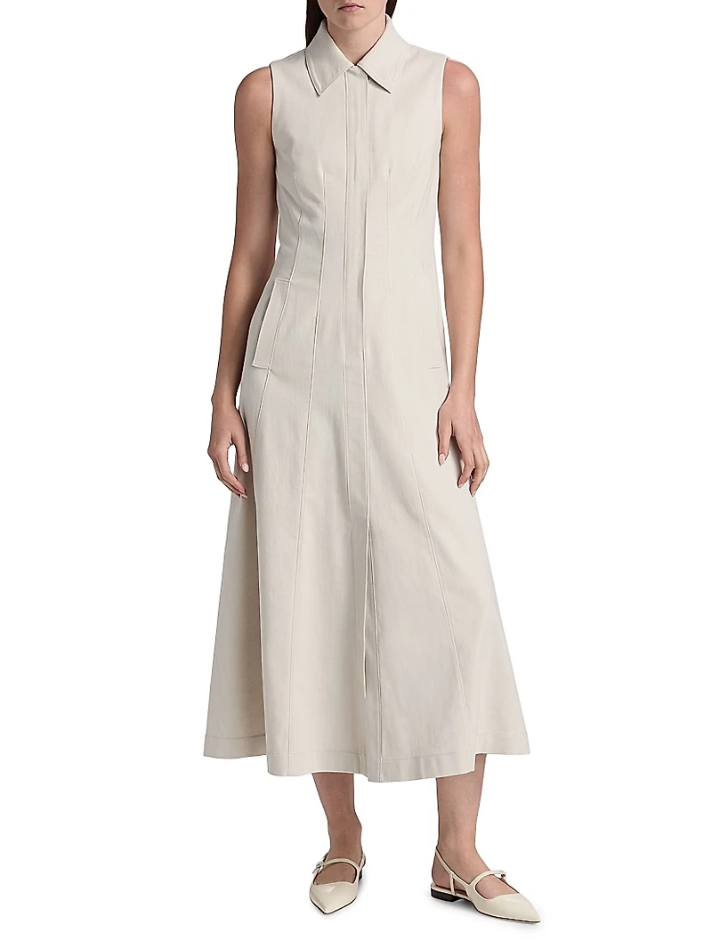 Sleeveless Cotton Midi-Shirtdress