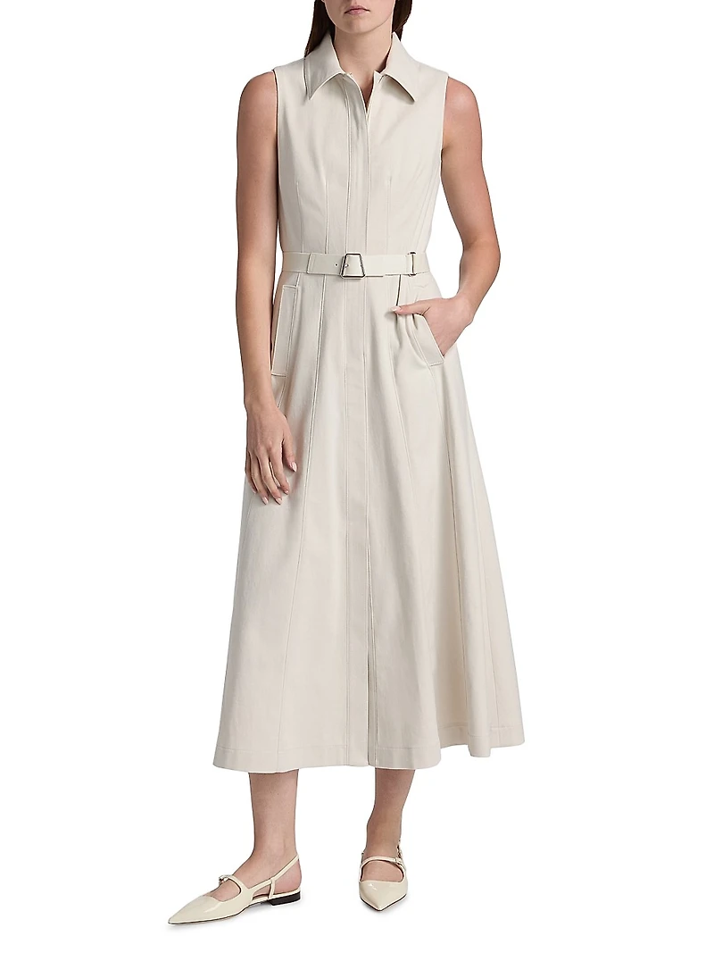 Sleeveless Cotton Midi-Shirtdress