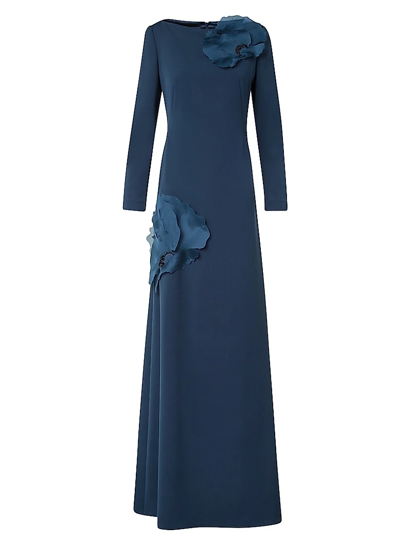 Crepe Appliqué Silk Gown