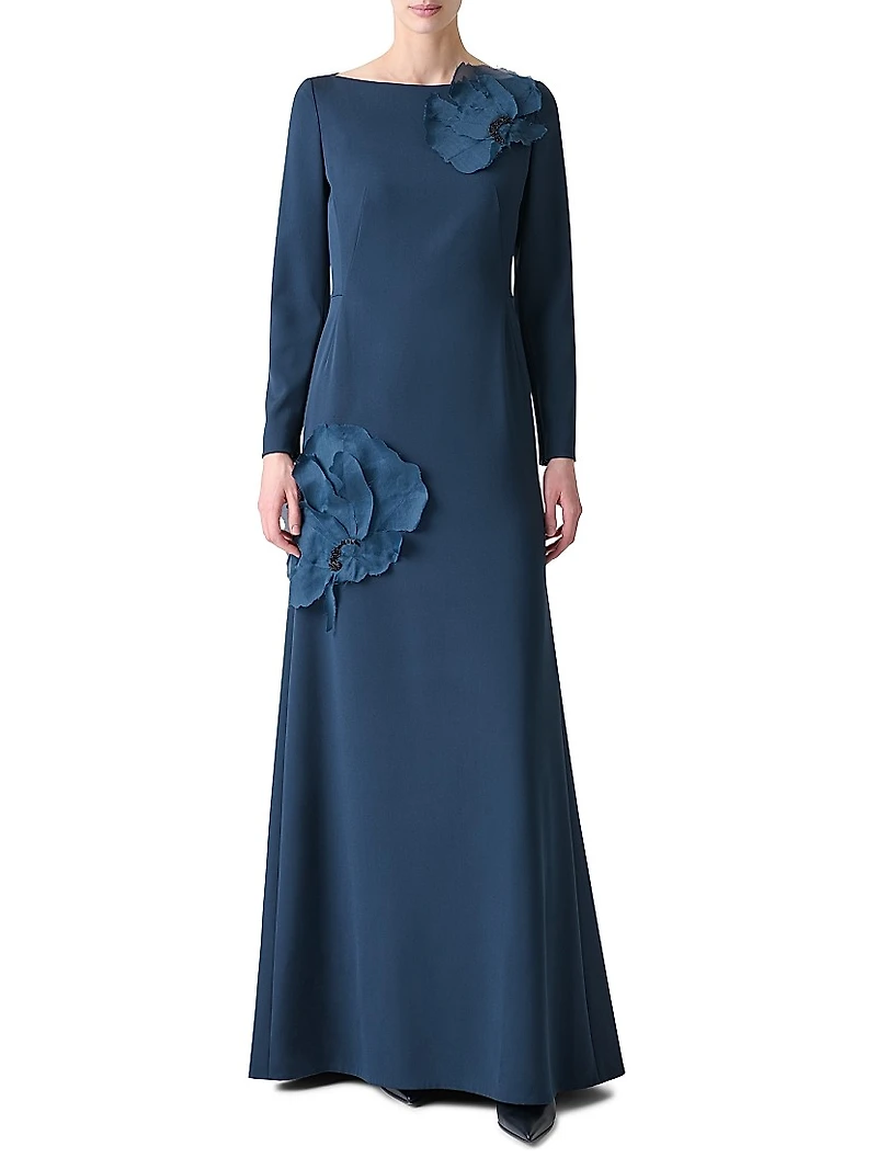 Crepe Appliqué Silk Gown