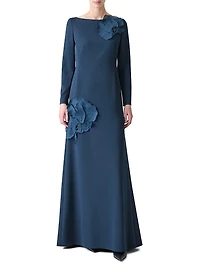 Crepe Appliqué Silk Gown