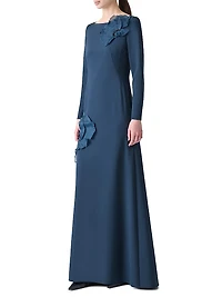 Crepe Appliqué Silk Gown