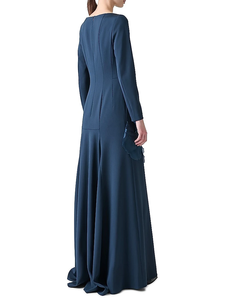 Crepe Appliqué Silk Gown