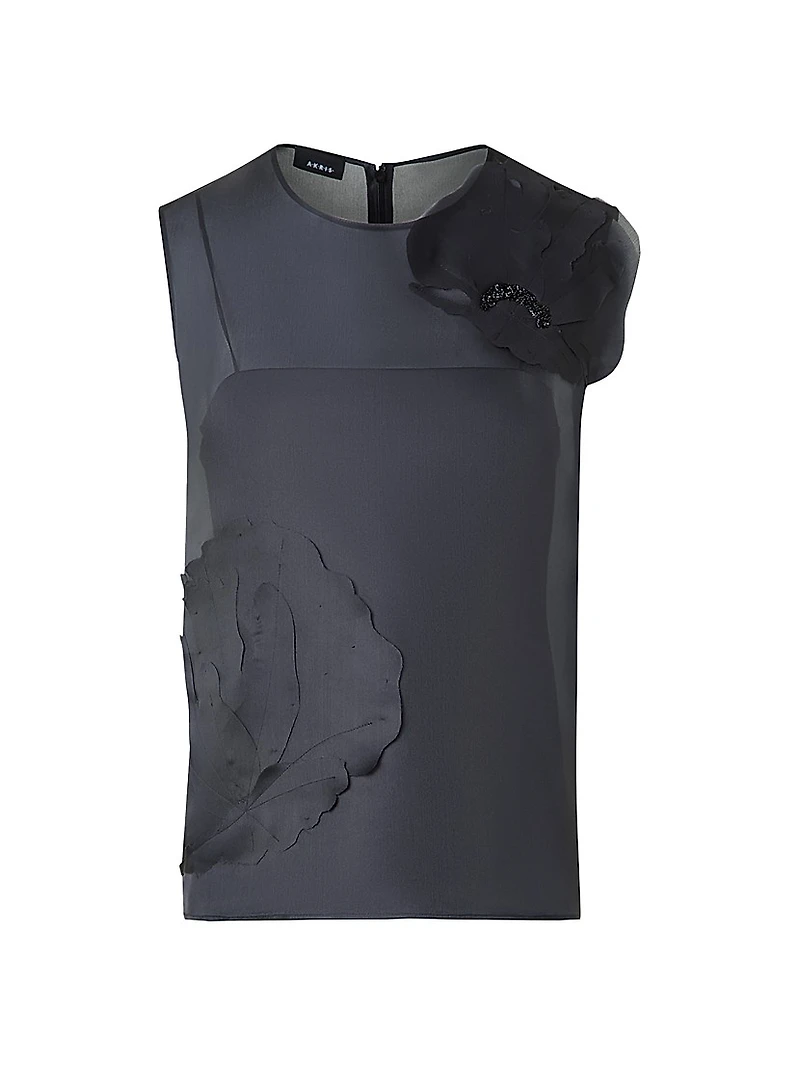 Appliqué Sleeveless Silk Blouse