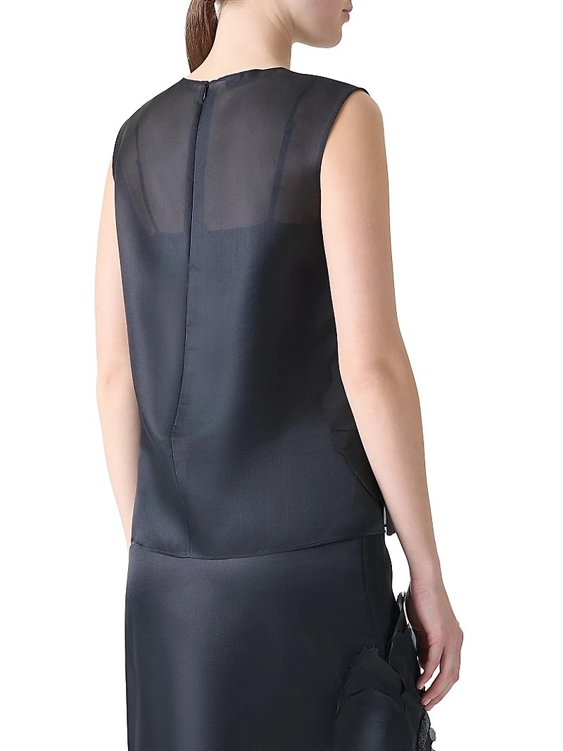Appliqué Sleeveless Silk Blouse