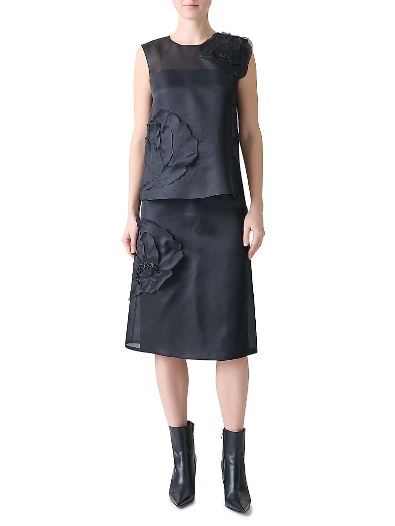 Appliqué Sleeveless Silk Blouse