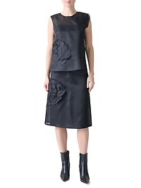 Appliqué Sleeveless Silk Blouse