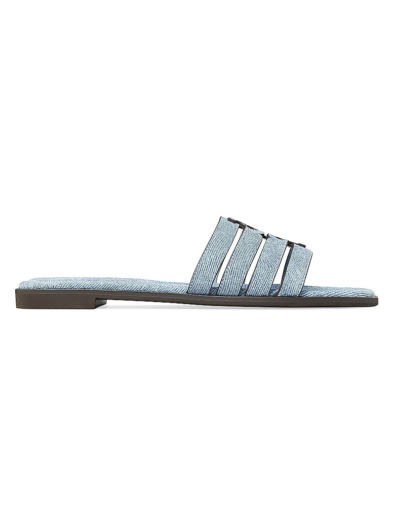 Ines Logo Denim-Printed Leather Sandals