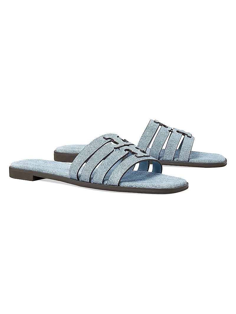 Ines Logo Denim-Printed Leather Sandals