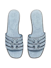 Ines Logo Denim-Printed Leather Sandals
