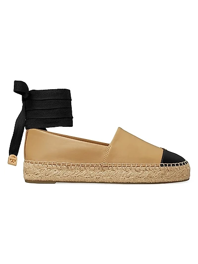 Leather-Cotton Cap-Toe Espadrilles