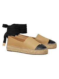 Leather-Cotton Cap-Toe Espadrilles