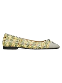 Tweed & Leather Cap-Toe Ballet Flats