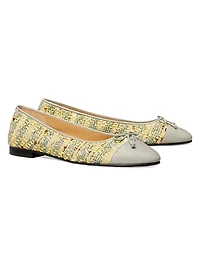 Tweed & Leather Cap-Toe Ballet Flats