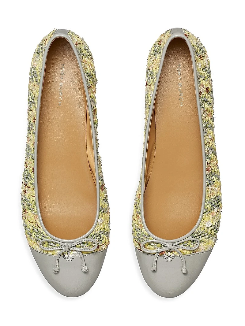 Tweed & Leather Cap-Toe Ballet Flats