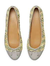 Tweed & Leather Cap-Toe Ballet Flats