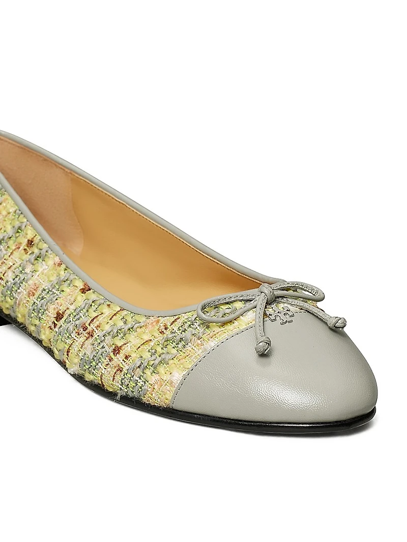Tweed & Leather Cap-Toe Ballet Flats