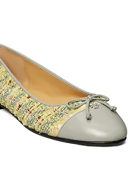 Tweed & Leather Cap-Toe Ballet Flats