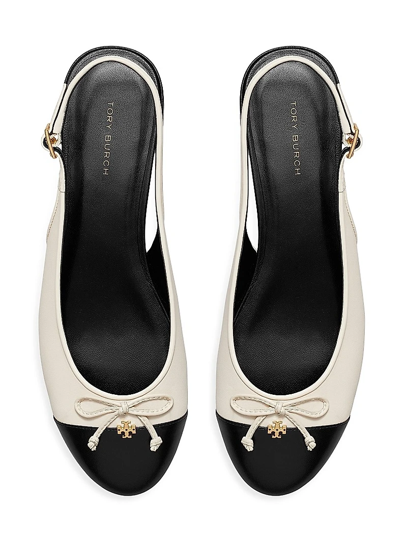 Colorblocked Leather Cap-Toe Ballet Flats