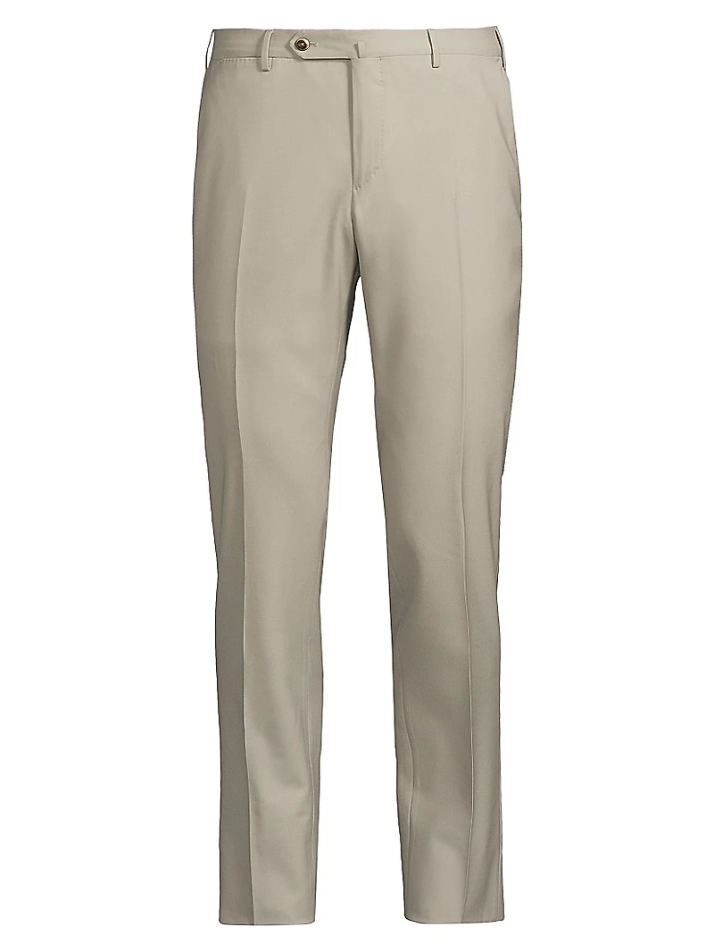 High-Performance Wool Button-Tab Slim Trousers