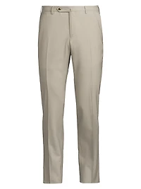 High-Performance Wool Button-Tab Slim Trousers