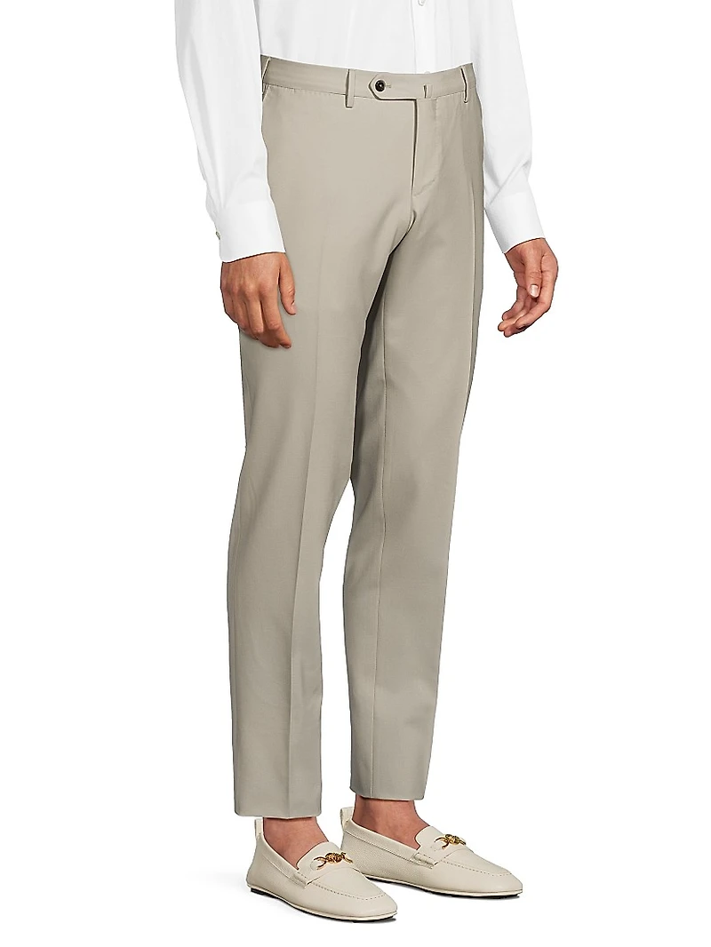 High-Performance Wool Button-Tab Slim Trousers
