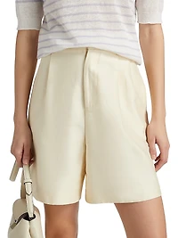 Cotton-Silk Pleated Shorts