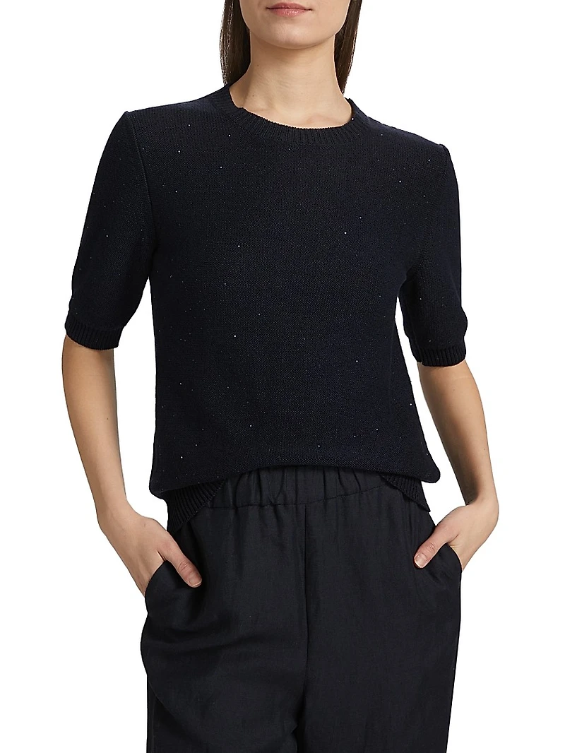 Sequined Cotton-Blend Crewneck Sweater