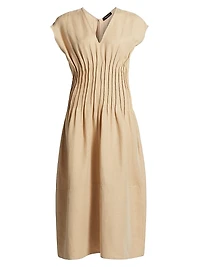 Linen-Blend Pintuck Midi-Dress