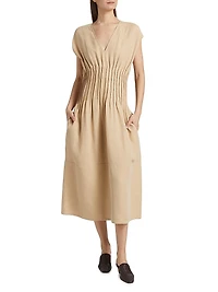 Linen-Blend Pintuck Midi-Dress