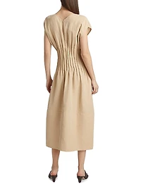 Linen-Blend Pintuck Midi-Dress